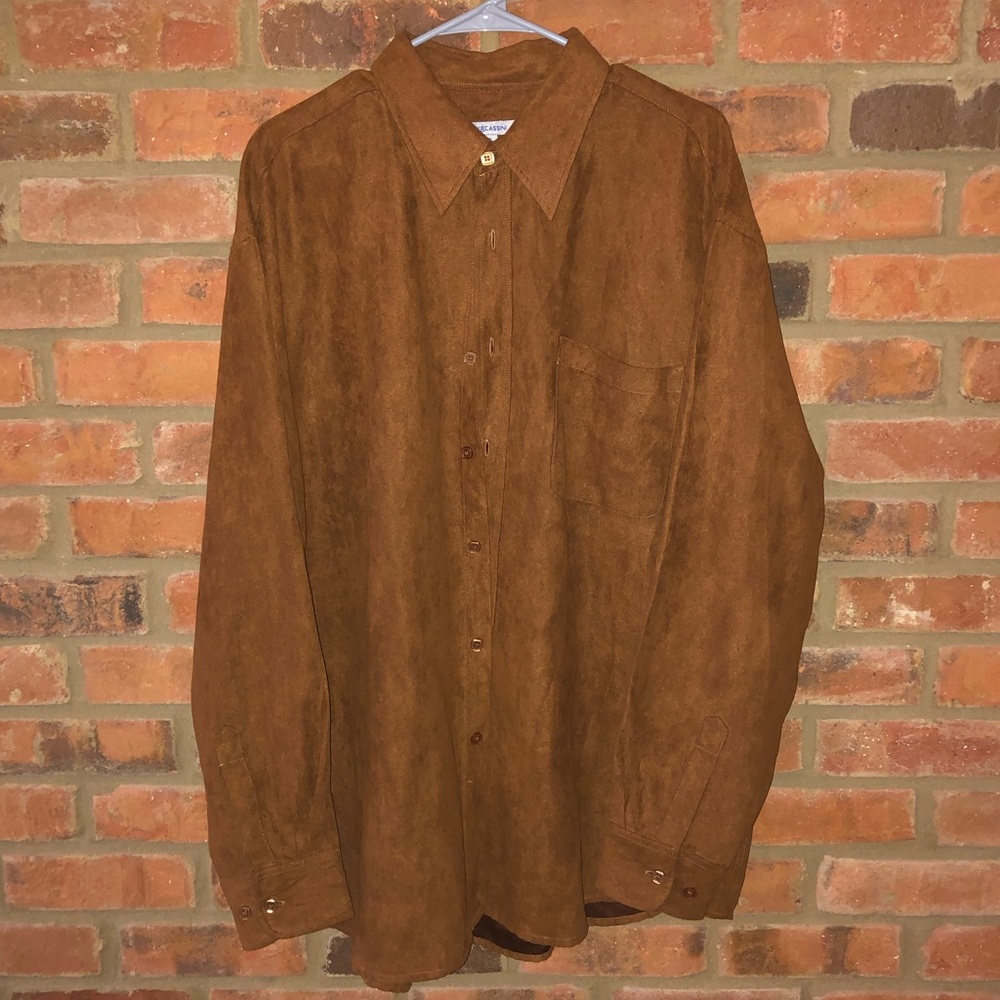 Oleg Cassini Brown Suede Button Down Shirt (XXL, Men’s)